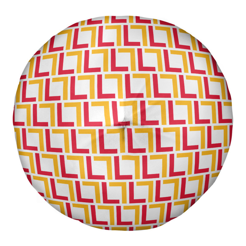 Coussin rond Kansas Kansas, 26'' x 26'', Blanc / rouge / doré