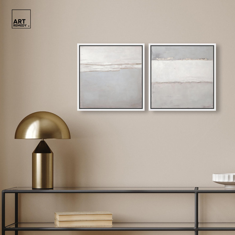 Neutre et harmonieux, ensemble de décoration sur toile art boho par Art Remedy, H 13 po x l 13 po, Cadre blanc