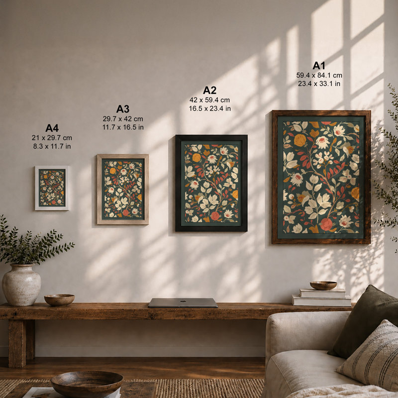 Scattered Blooms Botanical - Framed Print, Oak, A3 - 42.0 x 29.7 cm