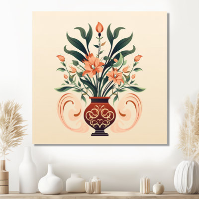 Fleurs rouges dans un vase brun de style Art nouveau - Bouquets assortis, salon d'art mural