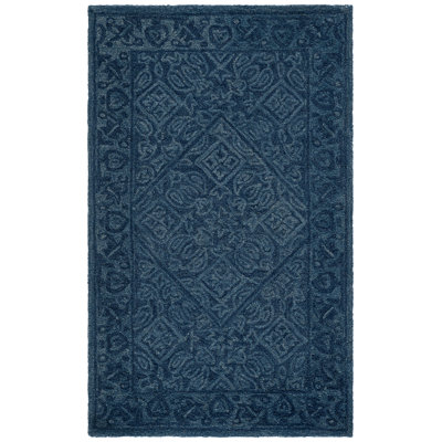 Pimentel Hand Tufted Wool/Cotton Geometric Rug in Navy Blue