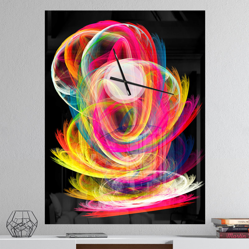 Colorful Thick Strokes - Horloge murale moderne, Très grand, Noir et multicolore