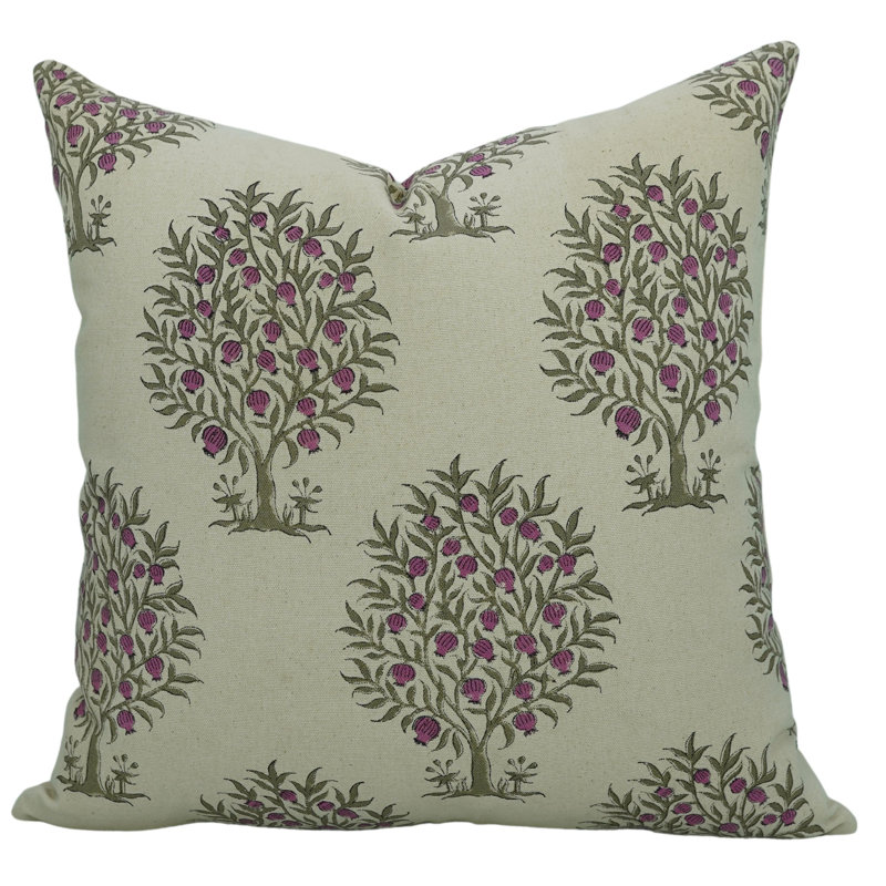 Housse de coussin en coton à motif floral imprimé à la main et à motif floral en forme de bloc pour canapé, H 14 po x l 20 po