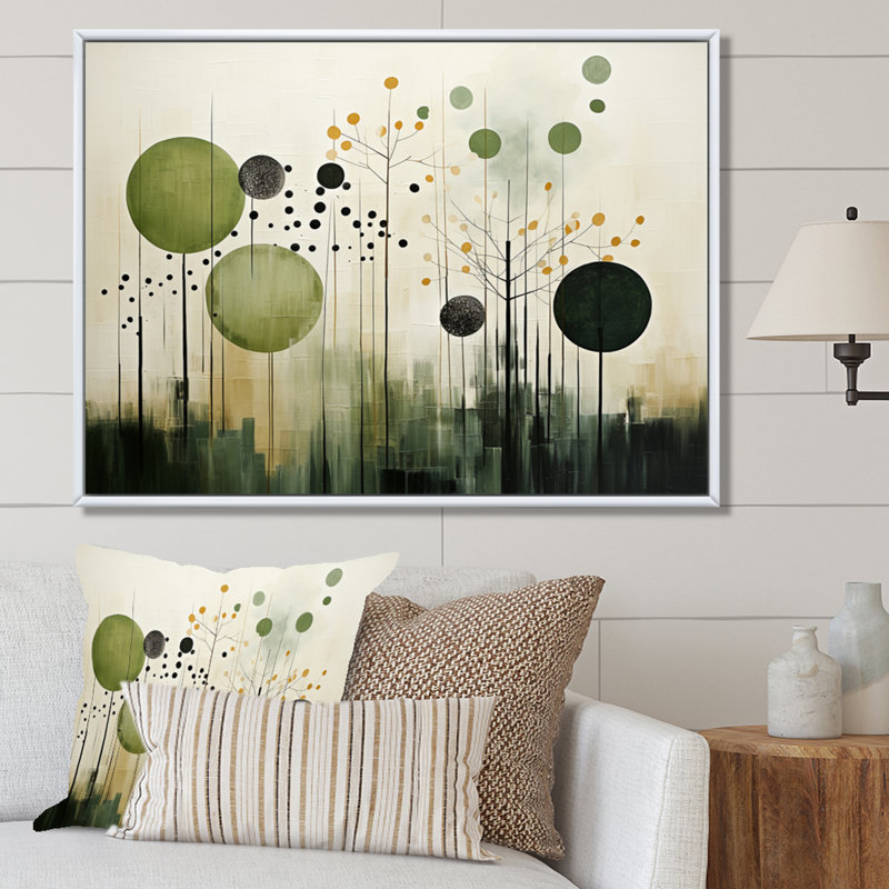Vert, beige, scandinave moderne scandinave I - art mural moderne-scandinave, H 12 po x l 20 po x P 1 po, Cadre flottant blanc
