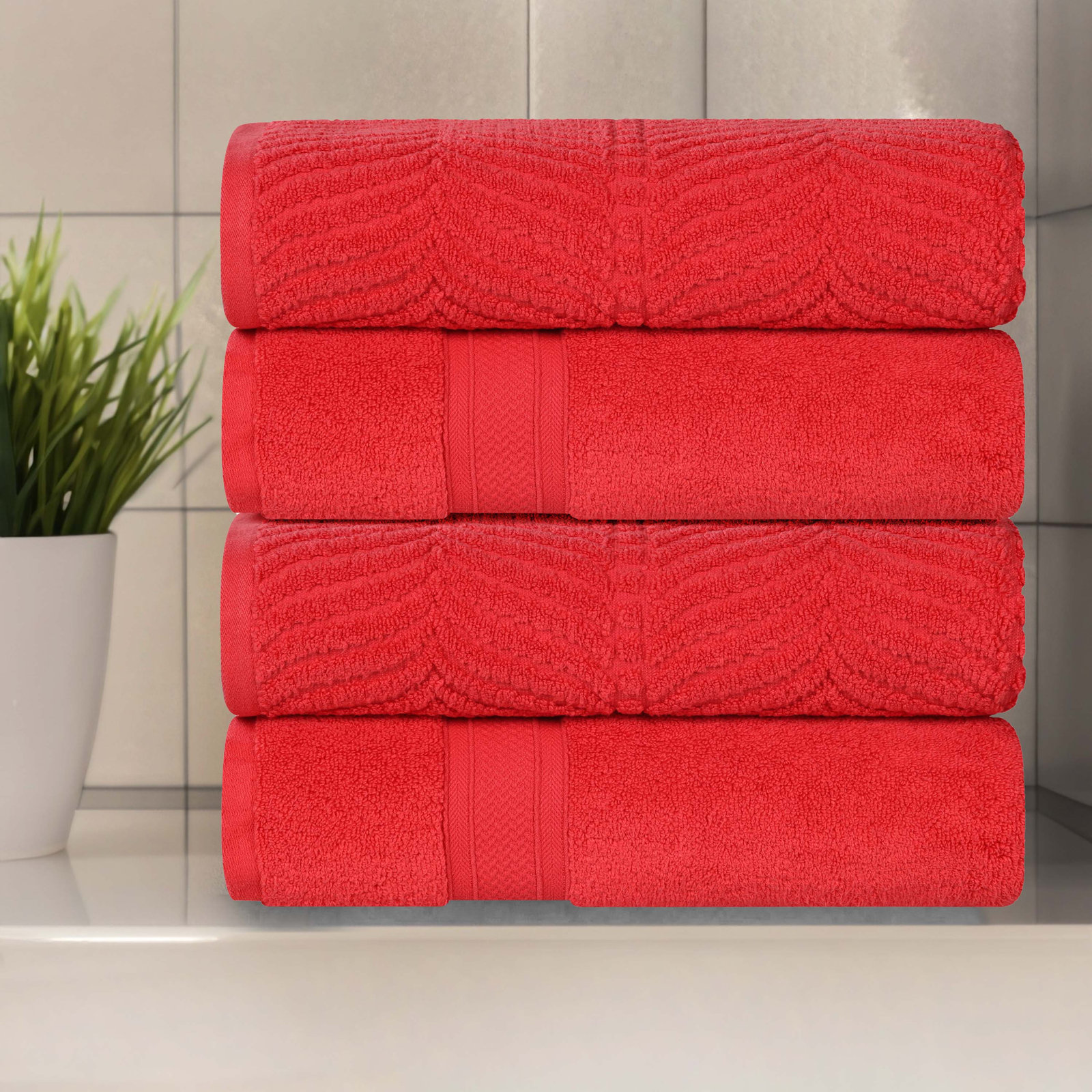 Orelia Cotton Bath Towel, Red