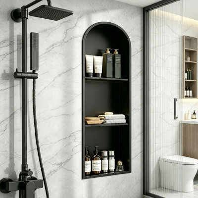 Niche de douche arquée en acier inoxydable 304 à 3 niveaux de l 12 po x H 36 po x P 4 po | Niche de salle de bain encastrée