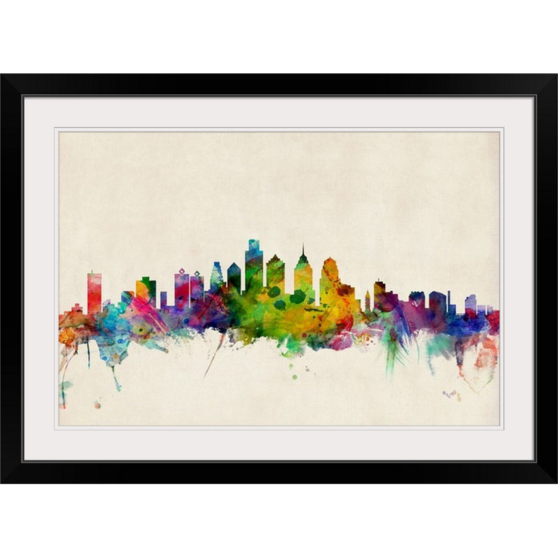 «Philadelphia Skyline» par Francy, impression, Cadre noir, H 28 po x l 38 po x P 1 po