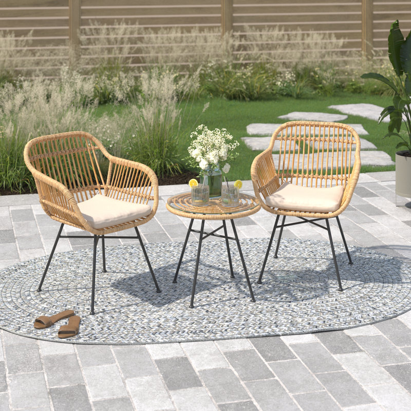 Espey Outdoor 3 Piece Rattan Seating Group with Cushions