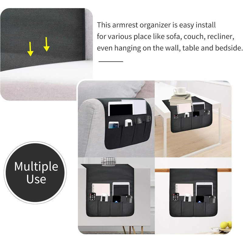 Organisateur d'accoudoir de canapé, support pour télécommande de fauteuil inclinable, organisateur de fauteuil avec 5 poches pour magazines, tablette, téléphone, iPad