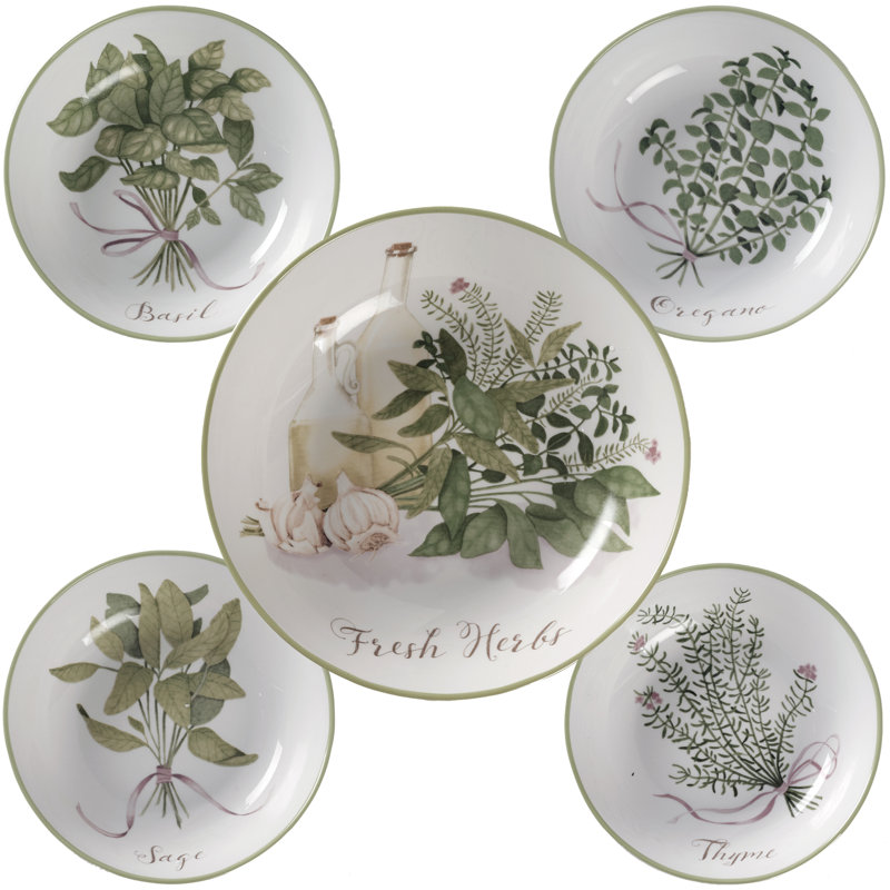 Fresh Herbs Ceramic Round Pasta Bowl Set