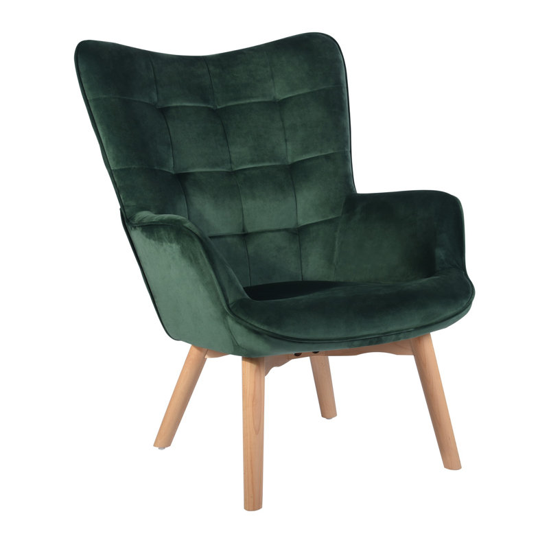 Drucker 68cm Wide Tufted Wingback Chair, Green Velvet