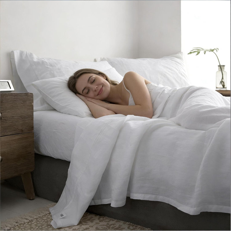 Ensemble de draps 100% lin pur, Twin Sheet Set with 1 Pillowcase, White