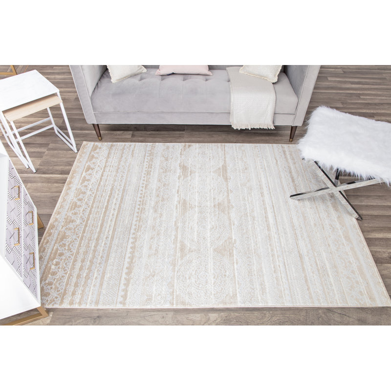 Oriental Misty Cream Area Rug, Rectangle 5'3" x 7'