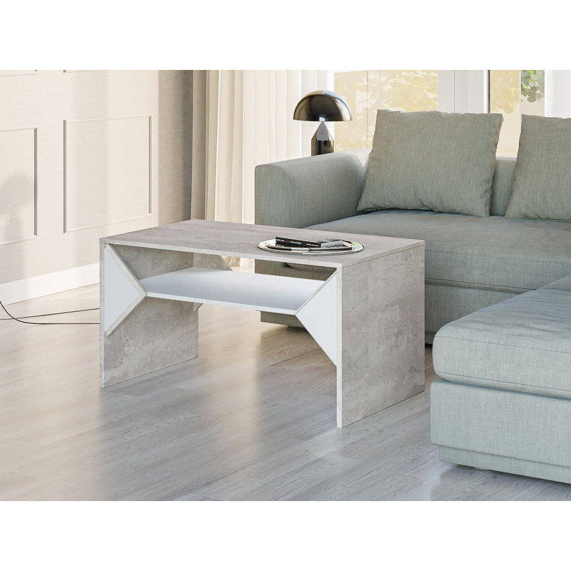 Truffle Solid Coffee Table with Storage, 50cm H x 90cm W x 60cm D, White Gloss