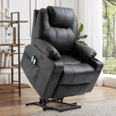 Fauteuil inclinable électrique électrique avec chaleur et massage pour les personnes âgées, canapé-lit ergonomique classique classique pour salon avec poches latérales, port USB et 2 porte-gobelets, noir