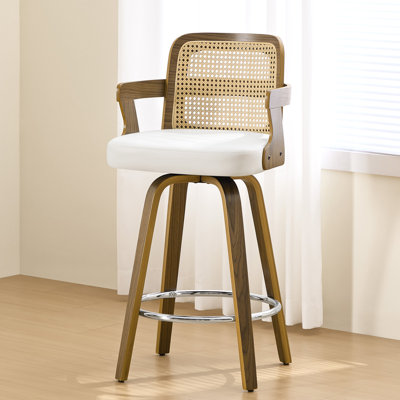 Upholstered Cane Back Counter & Bar Stool With Armrest