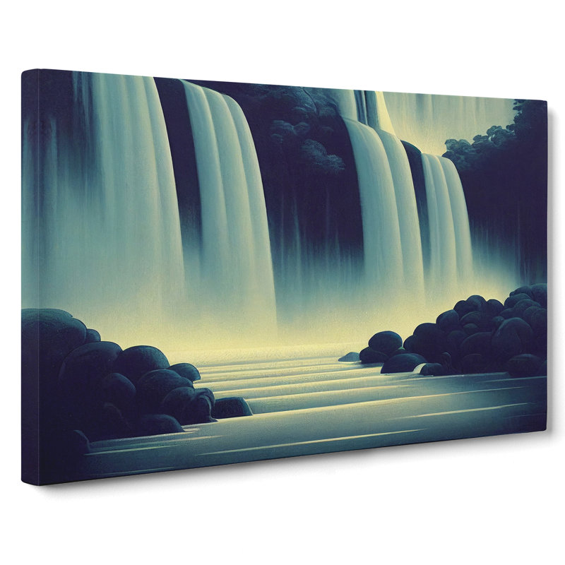River Waterfall Art Deco - Wrapped Canvas Print, 35cm H x 50cm W x 3cm D