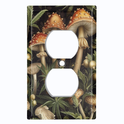 Metal Light Switch Plate Cover; US Standard Size 1 Gang Duplex - Mushroom Forest