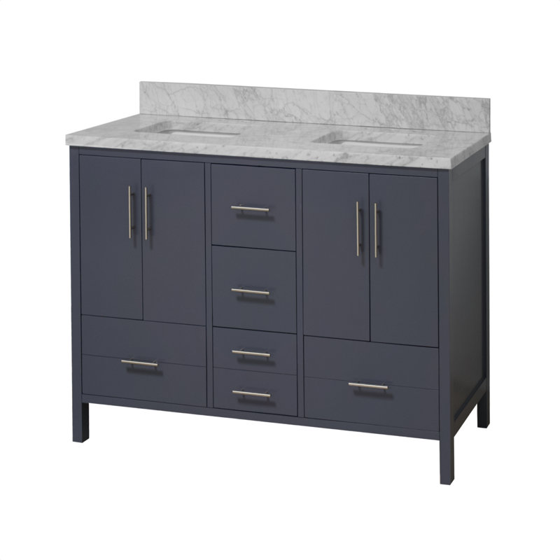 Ensemble de meuble-lavabo double 60 po Kiara, Gris marine, Marbre de Carrare