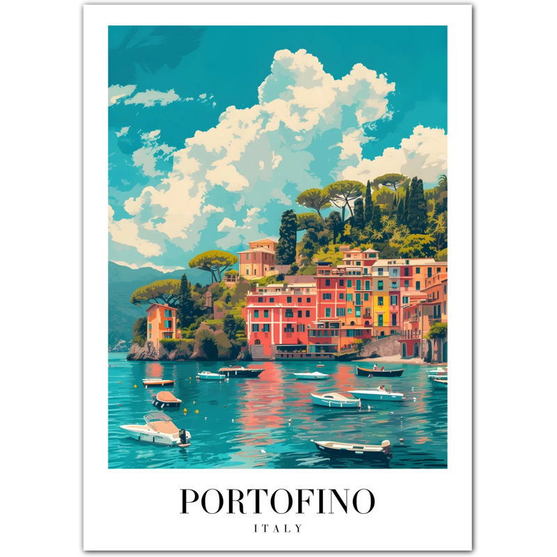 Portofino’s Coastal Charm: Colourful Italian Village Art Print, 30 cm H x 21 cm W