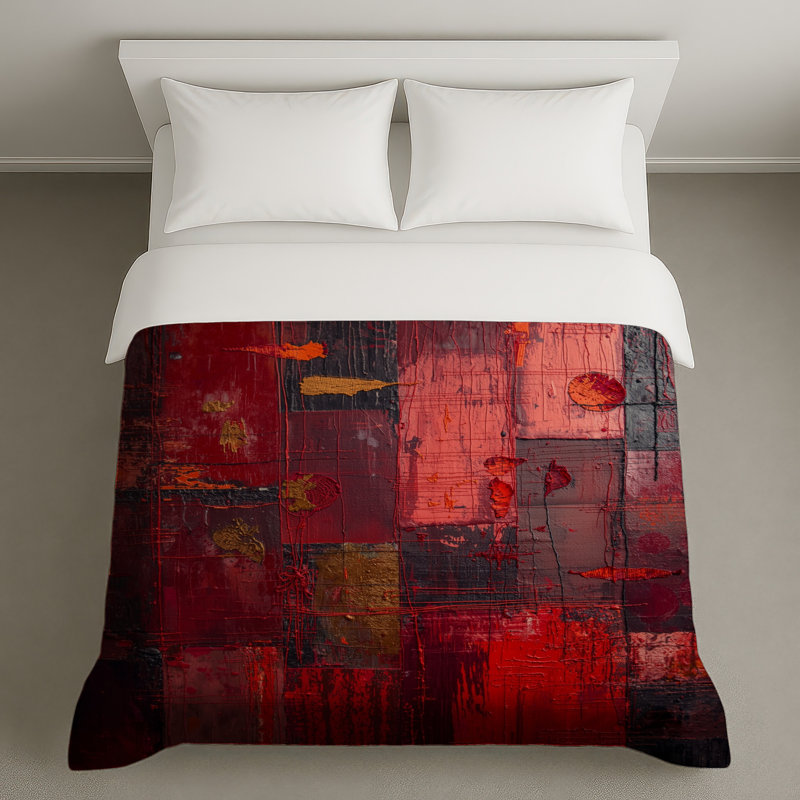 Housses de couette texturées à motif abstrait rouge, Lit simple