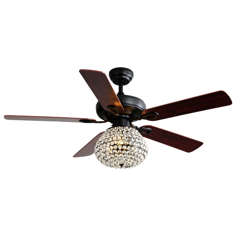 Ventilateur de plafond en cristal 52 pouces avec moteur à courant alternatif réversible à 3 vitesses et 5 pales