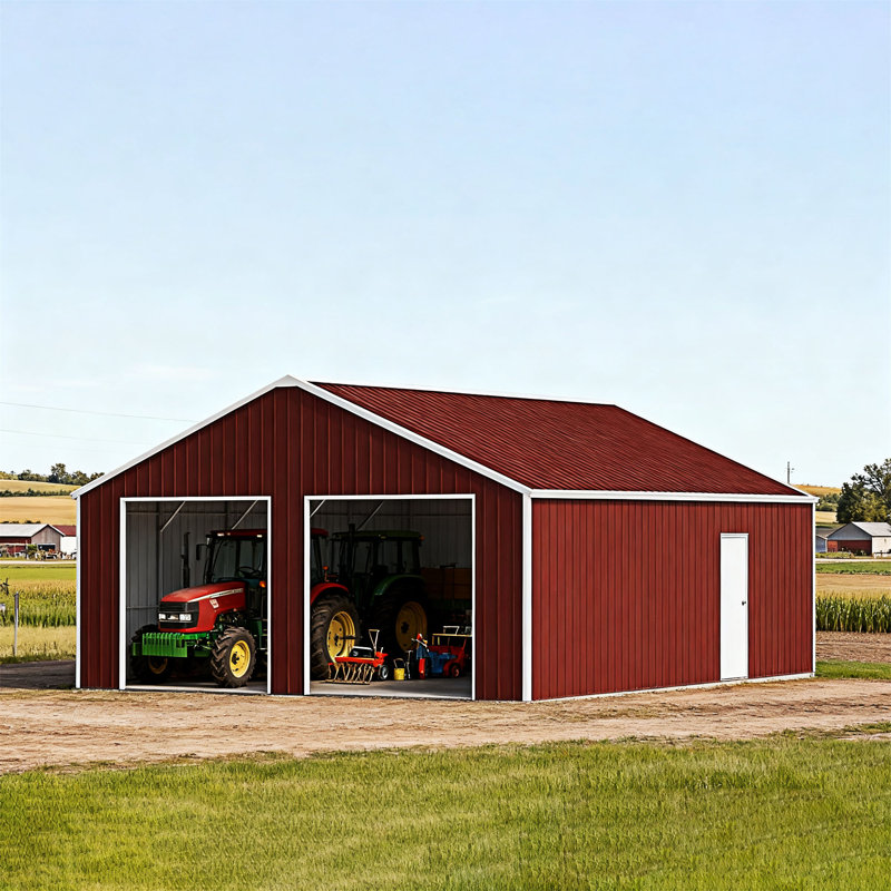 45FT X 25FT Metal Garage Barn Shed, 168.01" H x 540.01" W x 300.01" D, Red