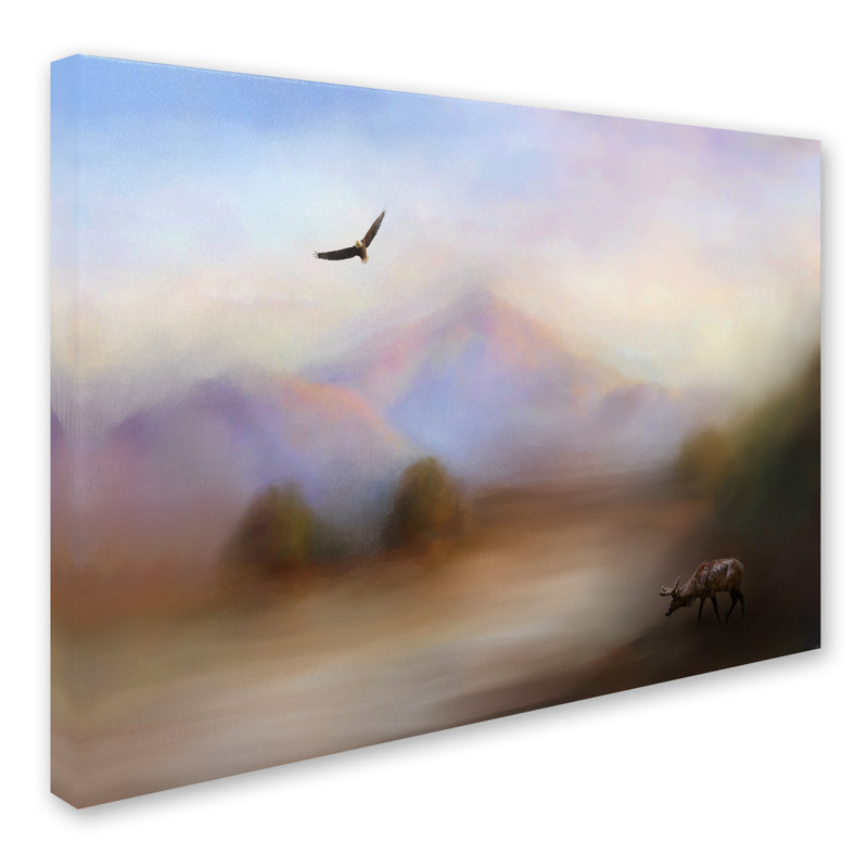 Morning at the Mountain Animal Canvas Art in Rustic Brown