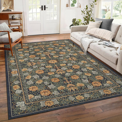 Tapis floraux pour chambre à coucher Tapis de salon antidérapant doux et lavable Tapis de fleurs bohème rétro pour les adolescents