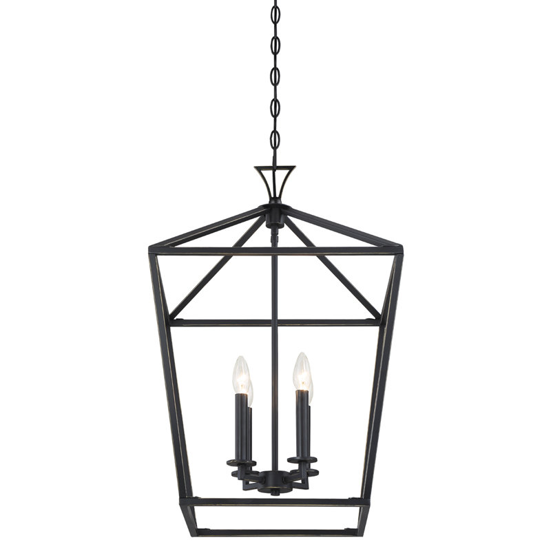 Hastings 4 - Light Lantern Geometric Chandelier in Classic Bronze, Classic Bronze