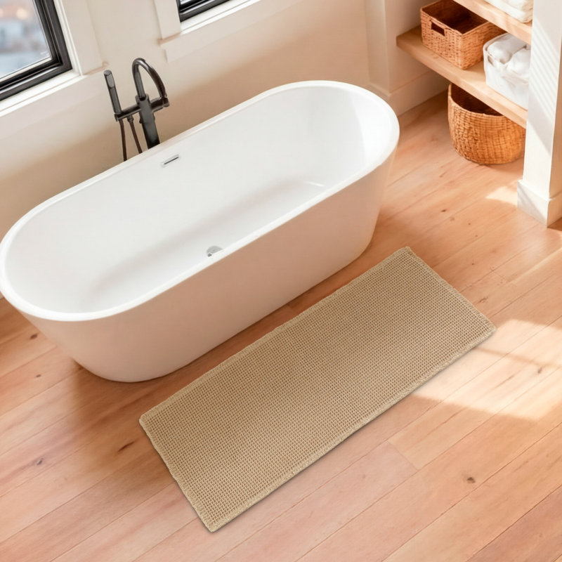 Lucky Brand Taylor Solid Waffle Weave 1-Piece Bath Rug, Single - 60" L x 24" W, Beige
