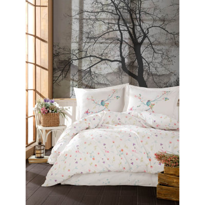Ensemble de housse de courtepointe Luxury King, 100% coton Ranforce, 94,5 x 86,6 pouces | Lavable à la machine, 145 fils, enveloppe et fermeture à boutons | Design multicolore éclatant: blanc, bleu, rouge, mauve, vert | Literie douce et durable