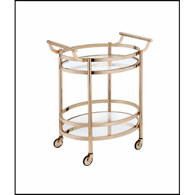 Lakelyn Clear Glass & Rose Gold Serving Cart, Elegant And Functional For Entertaining And Home Decor