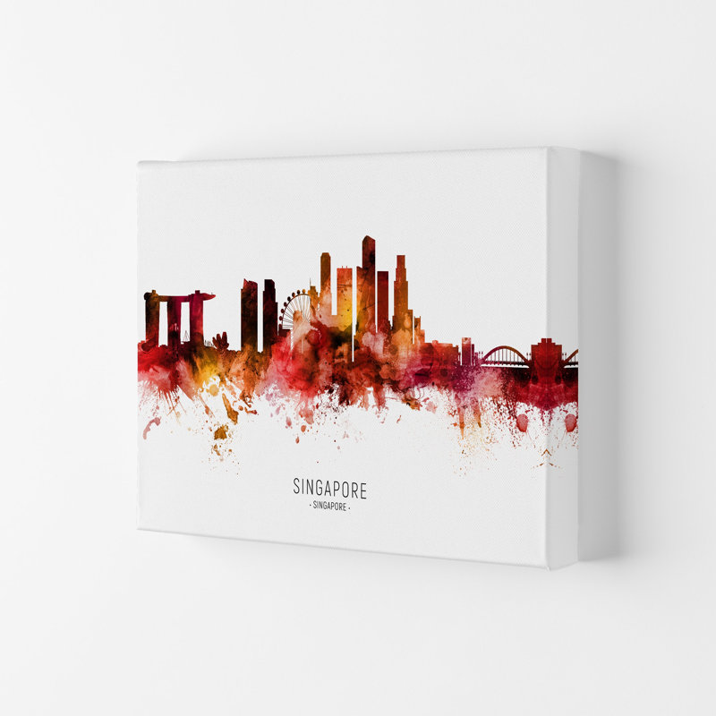 Singapore Skyline Red City Name by Michael Tompsett - Print, 59.4cm H x 84cm W x 4cm D, Wrapped Canvas