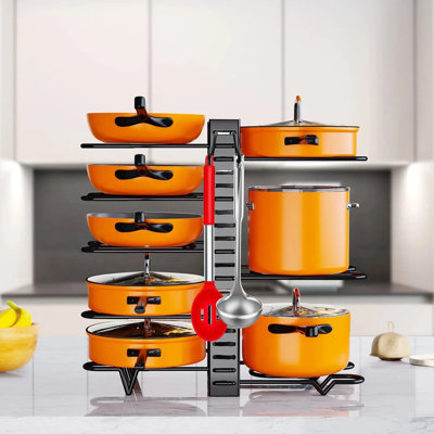 8-Tier Adjustable Pot Storage Rack A Versatile Pot Pan And Lid Storage Rack Suitable For Kitchen Countertops Offers A Stable Non-Slip And Space-Saving Cookware Storage Rack.