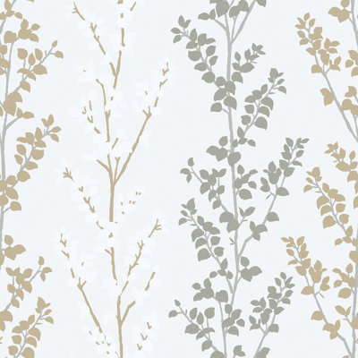 Nordic Elements Metallic Leaf Stem 33' L x 21" W Wallpaper Roll