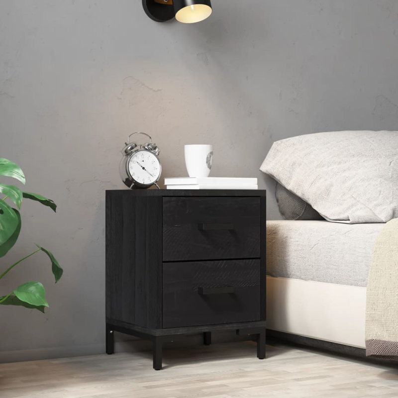 11.8'' W Solid Wood Nightstand, Black
