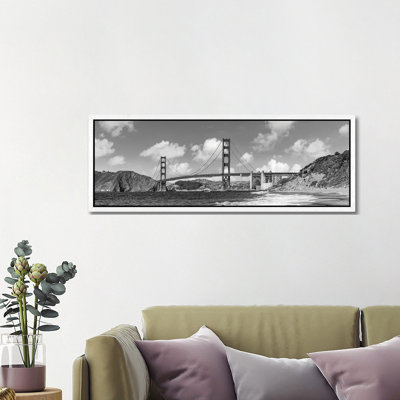 Golden Gate Bridge Baker Beach Panoramic View | Monochrome by Melanie Viola - Panoramic Print on Canvas