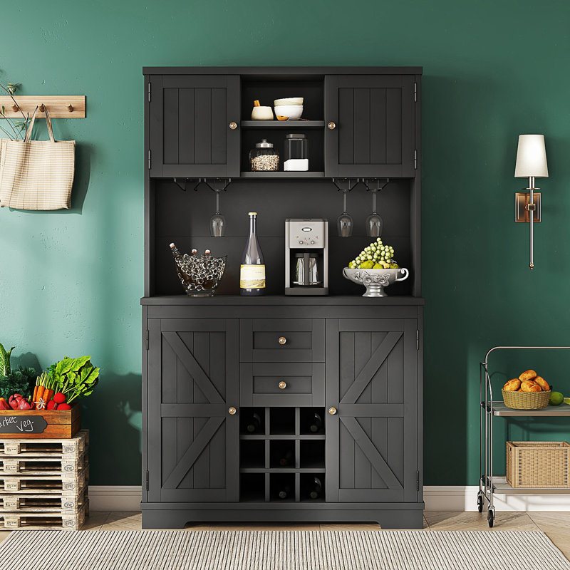 Armoire de cuisine avec rangement Coffee Bar, Argent argent, Bleu antique