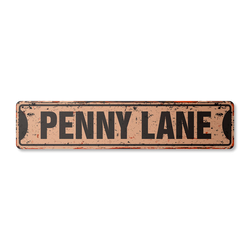 Plaque de rue Penny Lane en aluminium 4 po x 18 po
