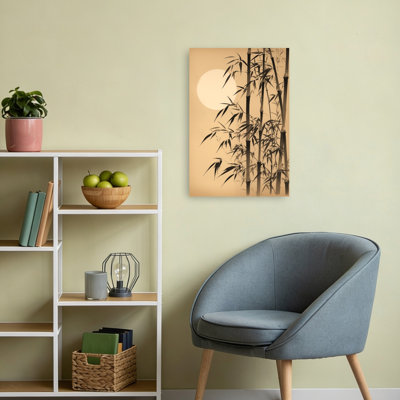 Zen Bamboo Moon Minimalist Peaceful Serene Bamboo Nature Landscape Wall Art Print 1 Piece Wrapped Canvas Wall Art
