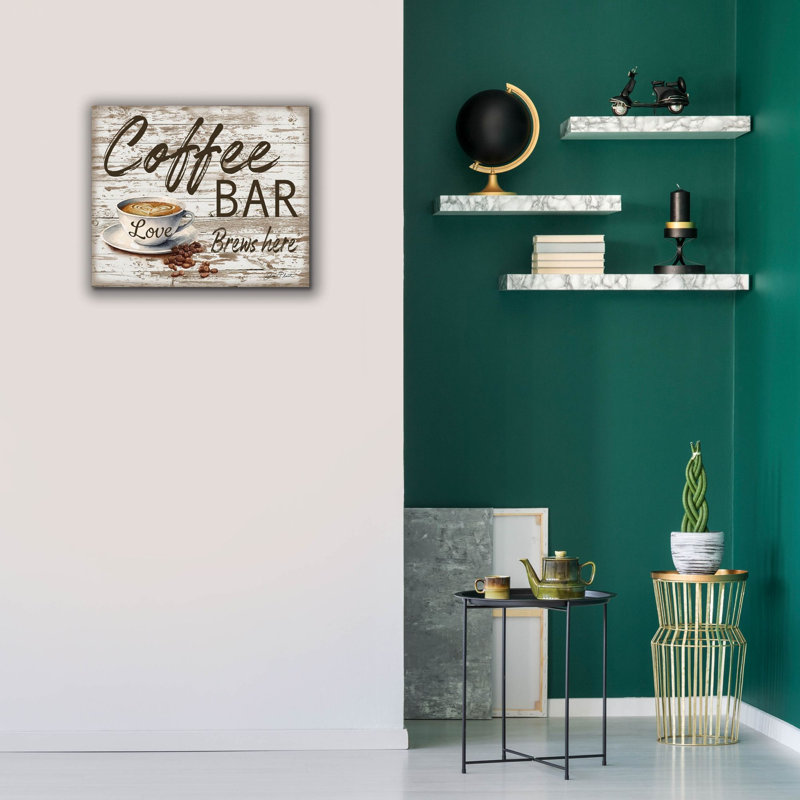 «Shiplap Coffee Sign B» par Jean Plout, art mural sur toile, H 20 po x l 24 po x P 0,75 po