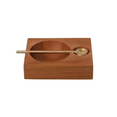 Teak Plank Spice Cellar with Gold Spoon
