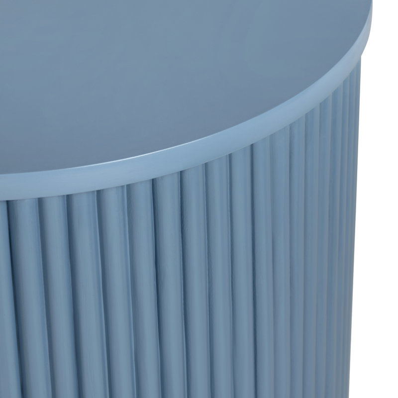 Round Blue Solid Wood Accent_End Table, Blue