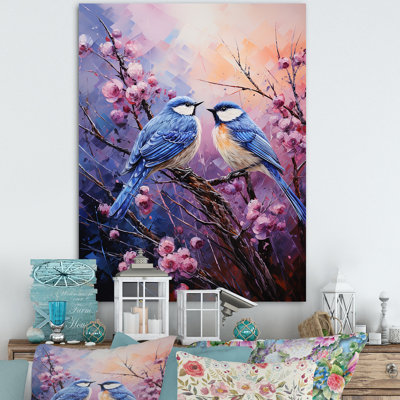 Impression sur toile - Chardon mauve et oiseaux bleus