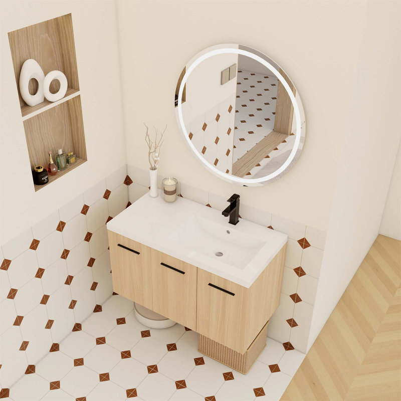 Meuble-lavabo flottant mural de 36 pouces avec lavabo en gel, conception modulaire à 3 portes pour les salles de bain modernes, beaucoup de rangement et une installation facile