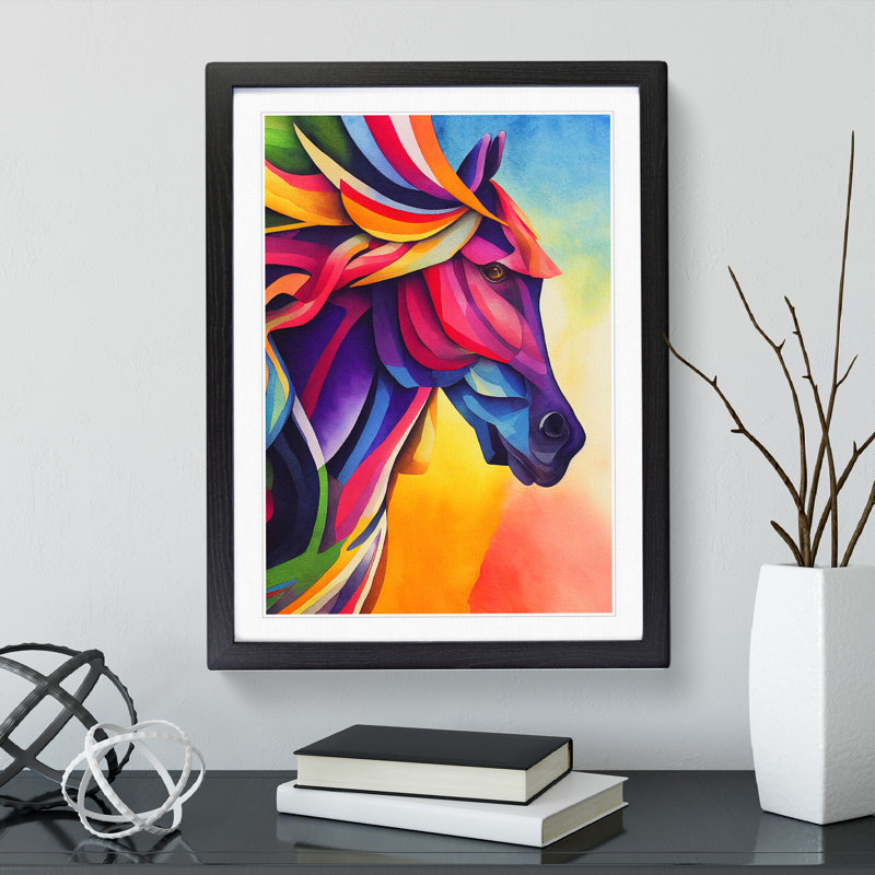 Horse Abstract No.3 - Single Picture Frame Print, 64cm H x 46cm W x 2cm D, Black
