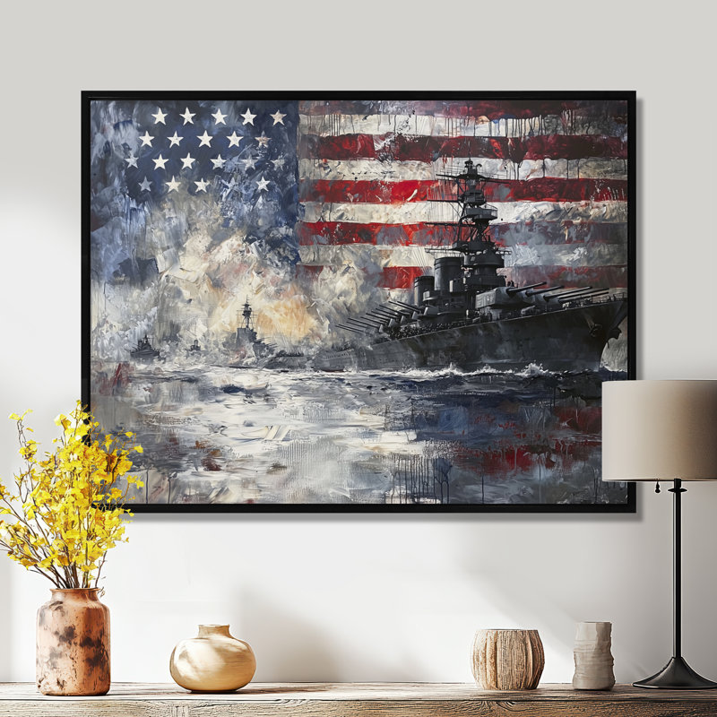 Ladye Pearl Harbor et Patriot Memories II - art mural grand États-Unis, H 16 po x l 32 po, Avec cadre, Noir