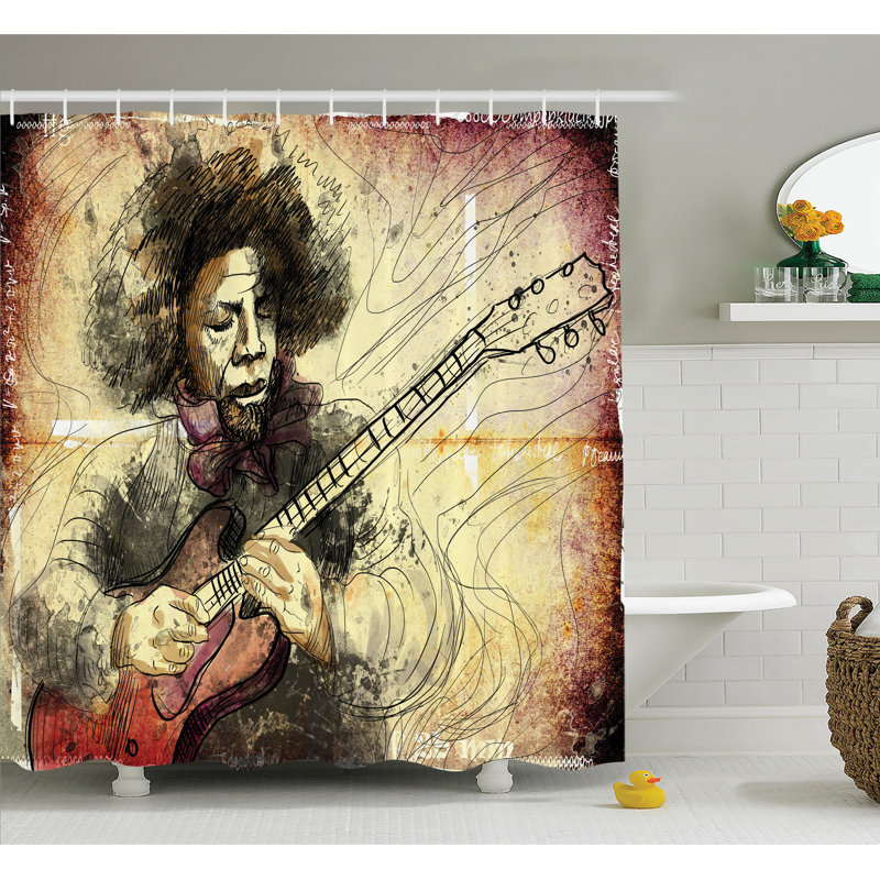 Ensemble de rideau de douche pour joueur de guitare Music, H 70 po x l 69 po