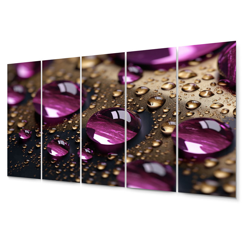 Mauve rose avec gouttes de pluie - ensemble de décorations murales en métal Raindrops